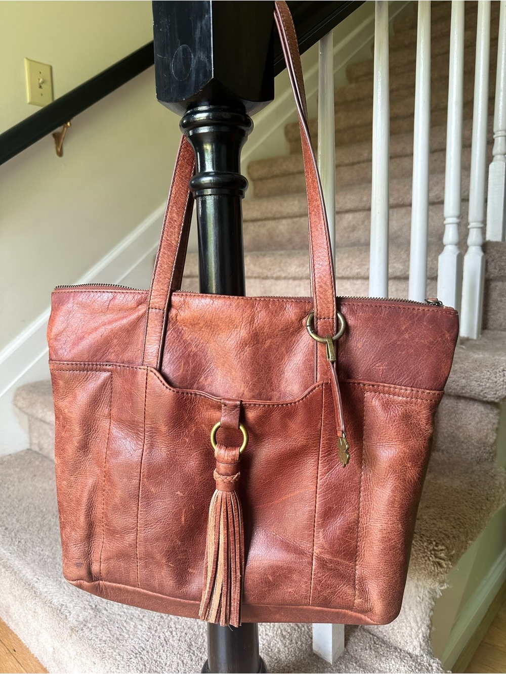 Lucky Brand Leather Tassel Tote Bag in Rustic Brown - Women's Shoulder Bag